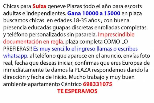 QUIERES GANAR MUCHO DINERO?, BUSCAMOS CHICAS PARA SUIZA GINE