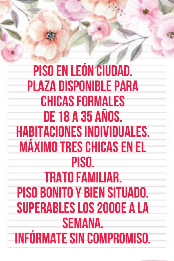 PLAZA LIBRE PARA CHICAS EN LEÓN