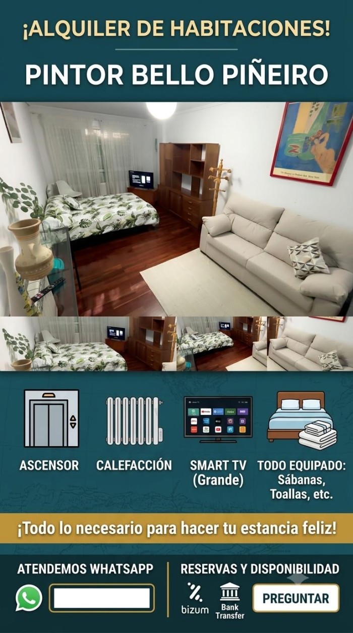 Habitaciónes en Ferrol con opción a aire acondicionado