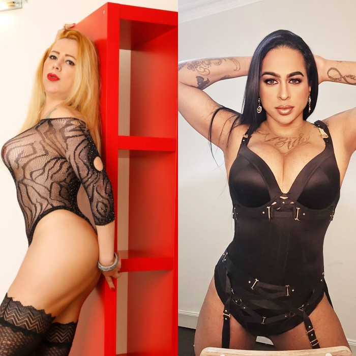 Trio dos trans rubia y morena calientes