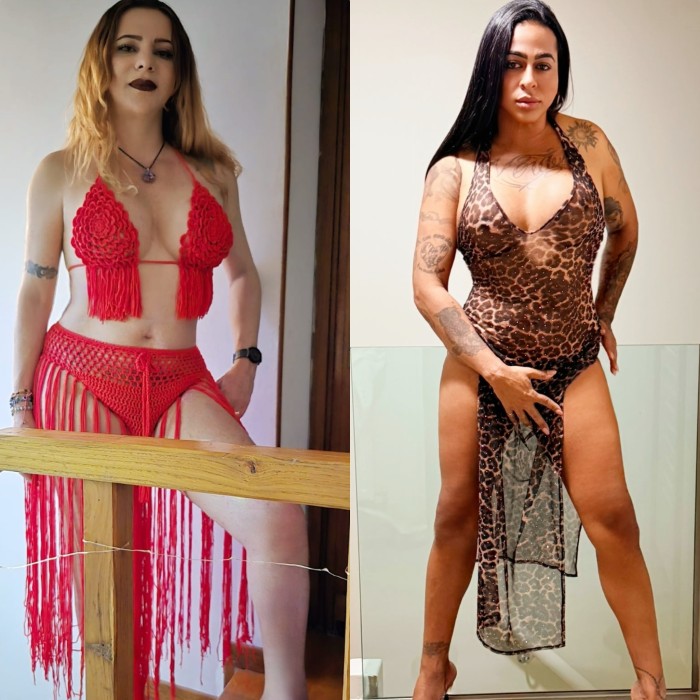 Trio dos trans rubia y morena calientes