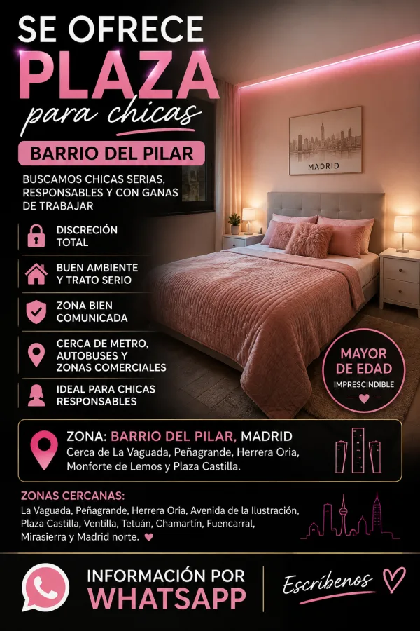 SE OFRECE PLAZA PARA CHICAS EN BARRIO DEL PILAR