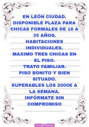 PLAZA O ALQUILER EN LEÓN PARA CHICAS FORMALES